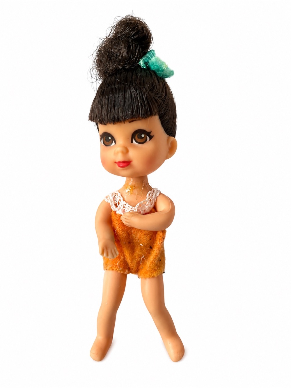 1965 Vintage Little Kiddle Dolls brown hair bangs 0024 60s rubber